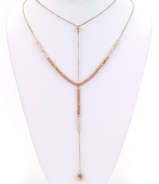 Necklace - Crystal Drop Y-Necklace in Beige - Girl Intuitive - Island Imports -