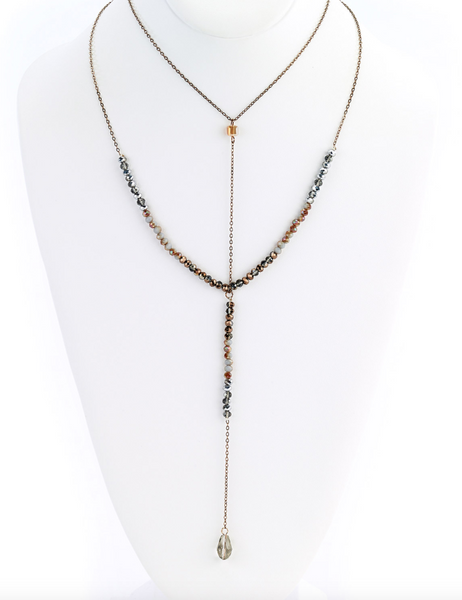 Necklace - Crystal Drop Y-Necklace in Beige - Girl Intuitive - Island Imports - Brown