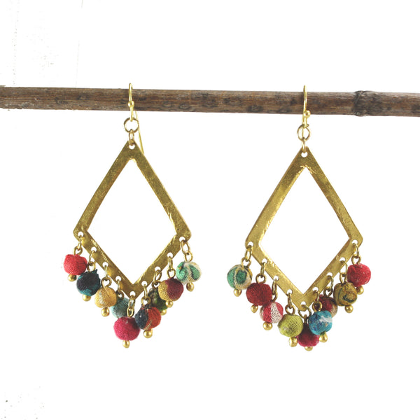 earrings - Dangling Kantha Kite Earrings - Girl Intuitive - WorldFinds -