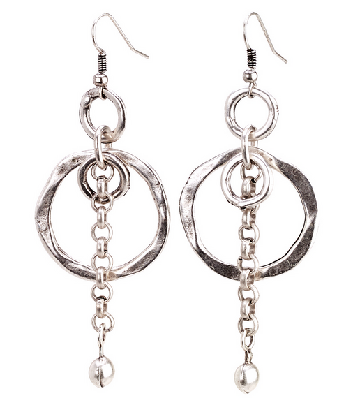 earrings - Dangling Silver Hoops - Girl Intuitive - Island Imports -