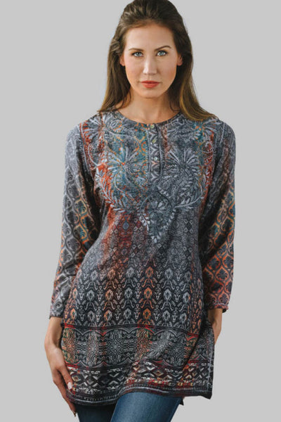 Tunic - Deena Steel Blue Embroidered Tunic - Girl Intuitive - Sevya -