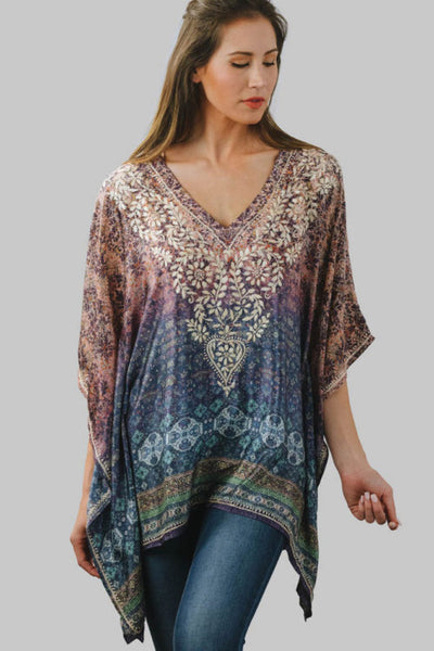 Women's Embroidered Silk Tunic Top in Purple – Girl Intuitive