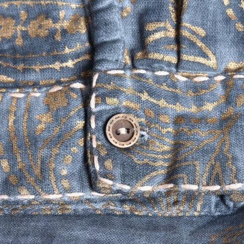 Shirts - Denim Henley Shirt with Handmade Gold Print - Girl Intuitive - Dolma -