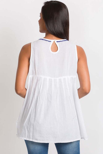 Tunic - Divyani Sleeveless Embroidered Cotton Top - Girl Intuitive - Sevya -