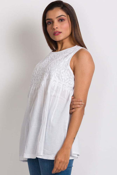 Tunic - Divyani Sleeveless Embroidered Cotton Top - Girl Intuitive - Sevya -