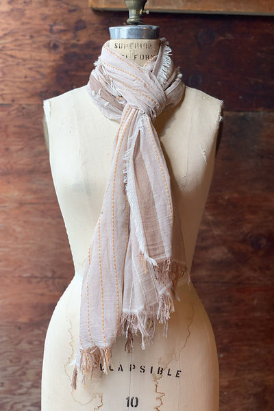 Scarves - Dolma Cotton Scarf with Contrasting Stitching - Girl Intuitive - Dolma - Natural/Beige/Brown