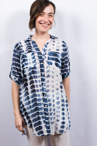 Shirts - Dolma Button-Up Collared Shirt Shibori Dye - Girl Intuitive - Dolma -