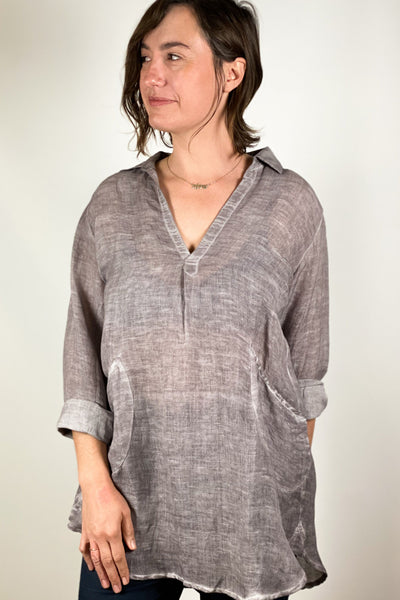 Shirts - Dolma Lightweight Linen Top - Girl Intuitive - Dolma - S / Gray