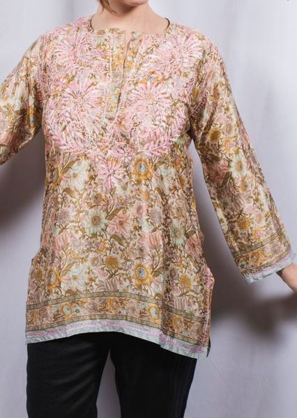 Tunic - Dolma Silk Embroidered Tunic Rose Pink - Girl Intuitive - Dolma -