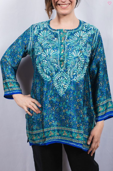 Tunic - Dolma Silk Embroidered Tunic Teal - Girl Intuitive - Dolma -