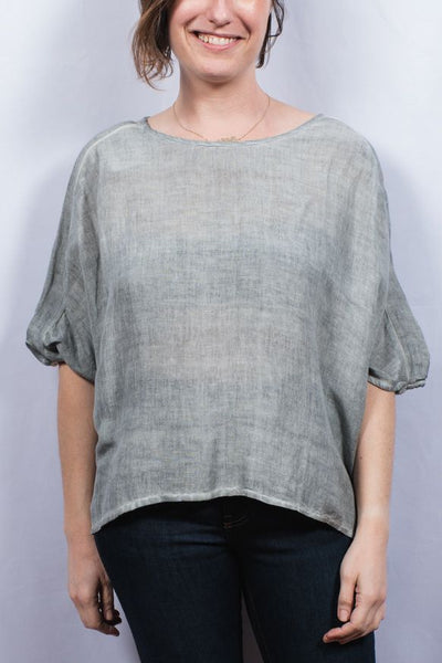Top - Dolma Sleeve Linen Top - Girl Intuitive - Dolma - One Size / Gray