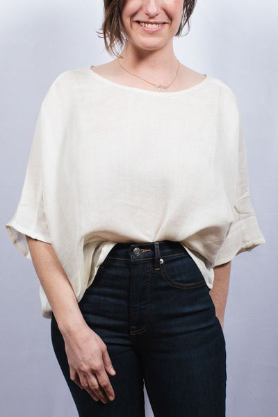 Top - Dolma Sleeve Linen Top - Girl Intuitive - Dolma - One Size / White