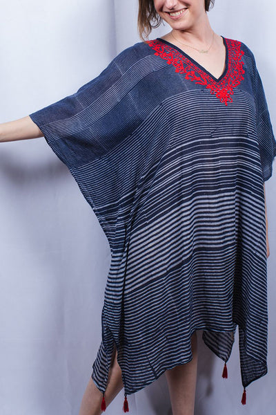 Kaftan - Dolma Striped Kaftan Red Embroidery - Girl Intuitive - Dolma -