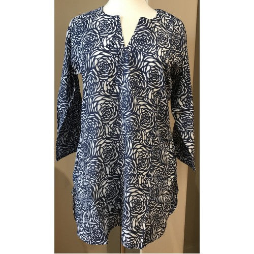 Tunic - Dolma Cotton Tunic Top Navy Rose - Girl Intuitive - Dolma -