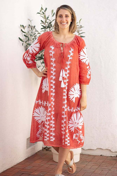 Dresses - Dolma Elana Embroidery Maxi Dress - Girl Intuitive - Dolma - OS / Coral