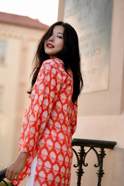 Dolma Hydrangea Bloom Cotton Tunic Orange