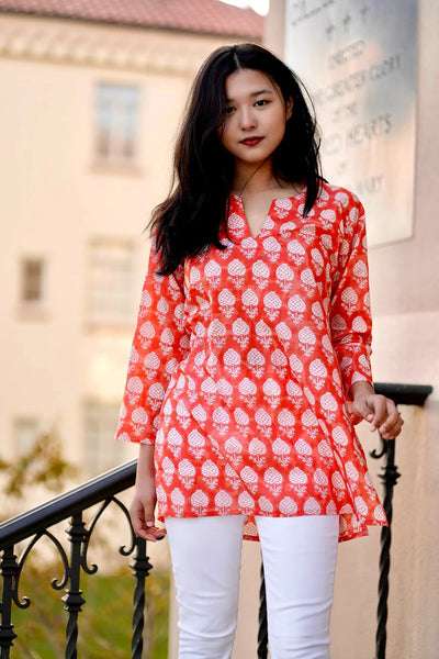 Dolma Hydrangea Bloom Cotton Tunic Orange