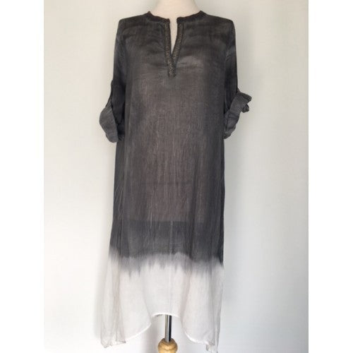 Dresses - Dolma Ombre Dye Long Cotton Dress - Girl Intuitive - Dolma - SM / Gray
