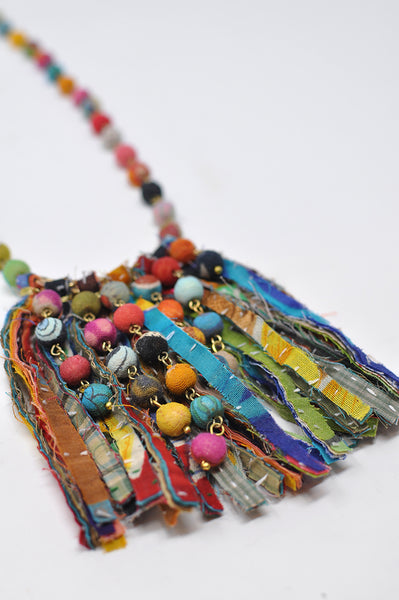 Necklace - Dotted Fringe Kantha Necklace - Girl Intuitive - WorldFinds -