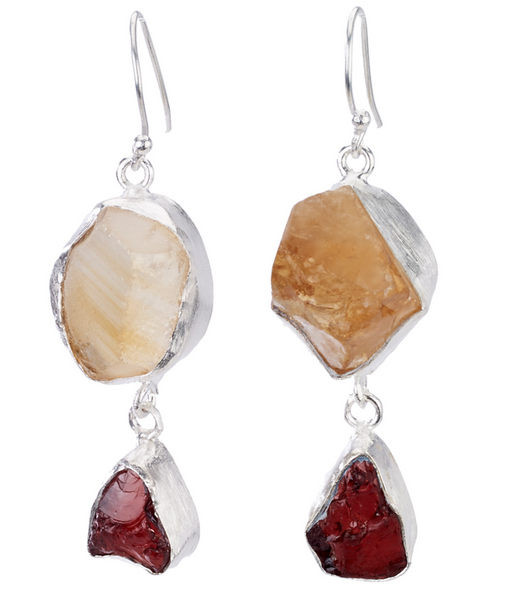 earrings - Double Stone Drop Earring Silver - Girl Intuitive - Island Imports -