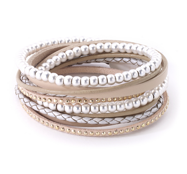 bracelet - Double Wrap Braided Leather Bracelet - Girl Intuitive - Island Imports - Beige