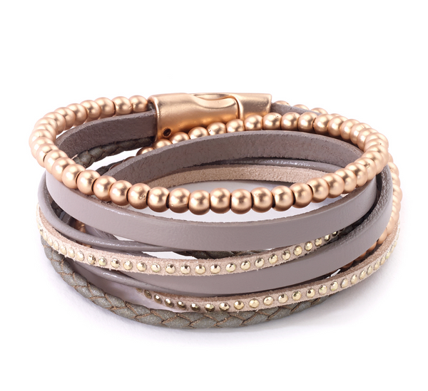 bracelet - Double Wrap Braided Leather Bracelet - Girl Intuitive - Island Imports - Gold