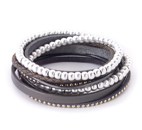 bracelet - Double Wrap Braided Leather Bracelet - Girl Intuitive - Island Imports - Silver