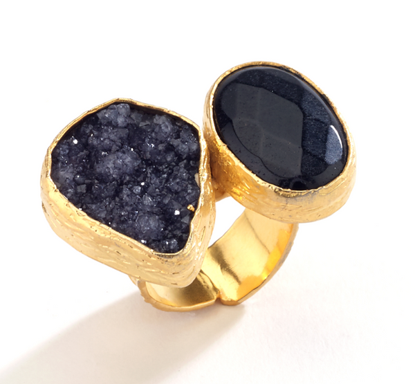 Ring - Druzy and Agate Stone Ring - Girl Intuitive - Island Imports - Black
