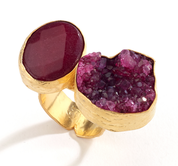 Ring - Druzy and Agate Stone Ring - Girl Intuitive - Island Imports - Red