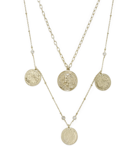 Necklace - Elite Coin and Crystal Layered Necklace Set - Girl Intuitive - Ettika -