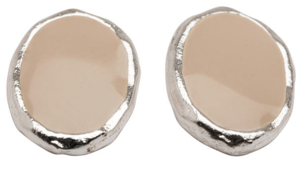 earrings - Enamel Oval Earring Studs - Girl Intuitive - Karine Sultan - Silver/Beige