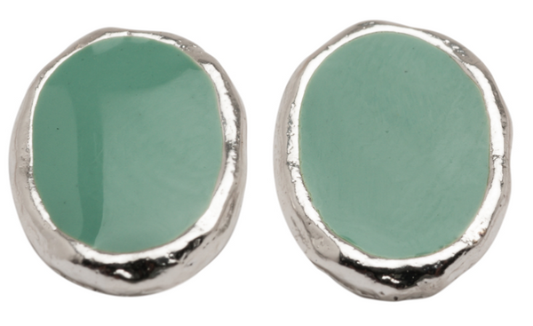earrings - Enamel Oval Earring Studs - Girl Intuitive - Karine Sultan - Silver/Green