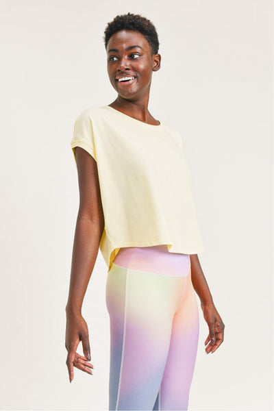 Top - Essential Ribbed Hem Boxy Crop Top with Short Dolman Sleeves - Girl Intuitive - Mono B - S / Yellow