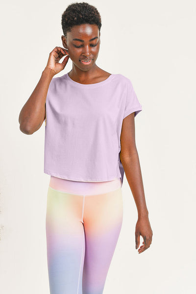 Top - Essential Ribbed Hem Boxy Crop Top with Short Dolman Sleeves - Girl Intuitive - Mono B - S / Purple