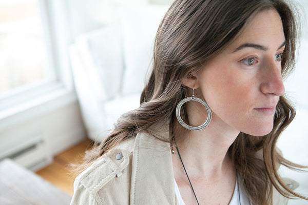earrings - Etched Flat Hoop Earrings - Girl Intuitive - Island Imports -