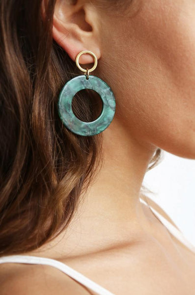 earrings - Ettika Green Resin Hoops in Gold - Girl Intuitive - Ettika -