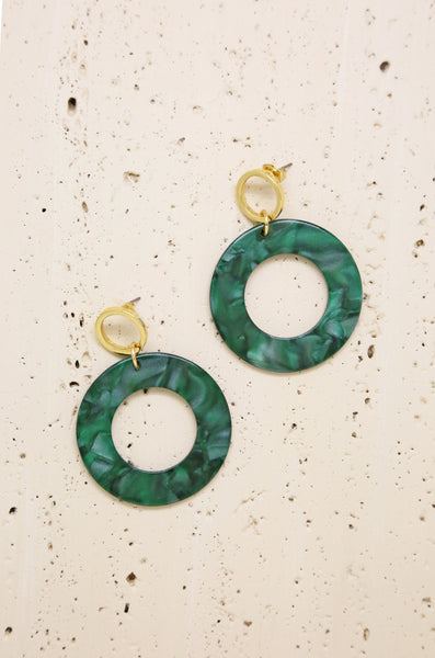 earrings - Ettika Green Resin Hoops in Gold - Girl Intuitive - Ettika -