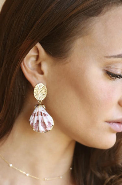 earrings - Ettika Hot Spot Pinky Shell Gold Earrings - Girl Intuitive - Ettika -