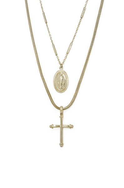Necklace - Ettika Like a Prayer Layered Cross and Coin Necklace - Girl Intuitive - Ettika -