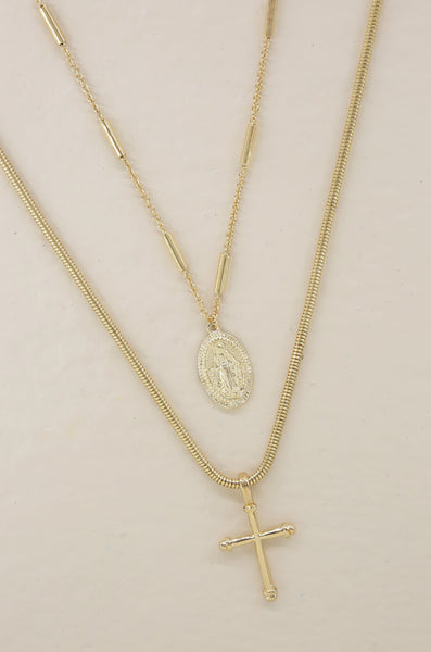 Necklace - Ettika Like a Prayer Layered Cross and Coin Necklace - Girl Intuitive - Ettika -