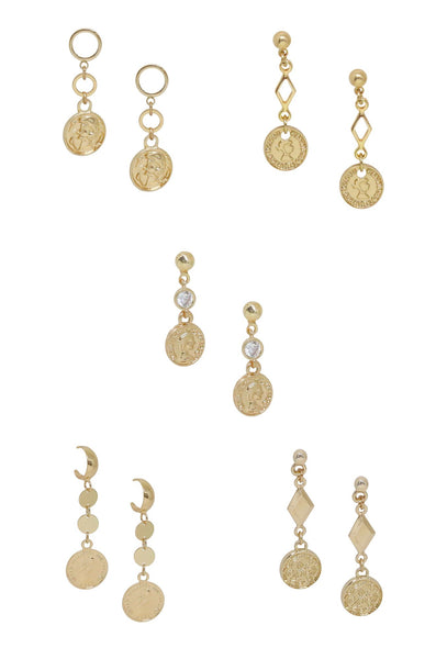 earrings - Ettika Never Enough Coin Set of 5 Mini Drop Earrings - Girl Intuitive - Ettika -