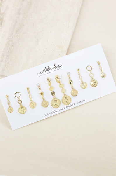 earrings - Ettika Never Enough Coin Set of 5 Mini Drop Earrings - Girl Intuitive - Ettika -