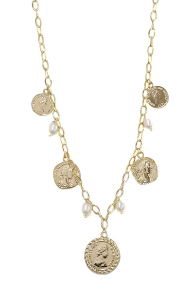 Necklace - Ettika Treasure Hunter Gold Coin and Pearl Necklace - Girl Intuitive - Ettika -
