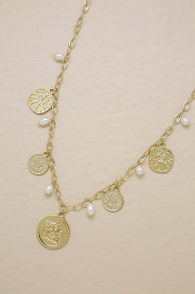 Necklace - Ettika Treasure Hunter Gold Coin and Pearl Necklace - Girl Intuitive - Ettika -