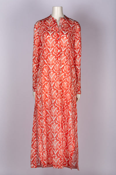 Kaftan - Ezra Wood-Block Printed Maxi Kaftan Dress - Girl Intuitive - Dolma - S / Orange