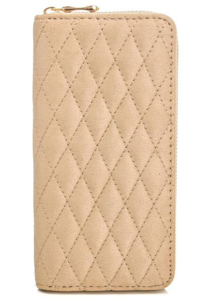Wallet - Faux Suede Quilted Zipper Wallet - Girl Intuitive - Anarchy Street - Beige