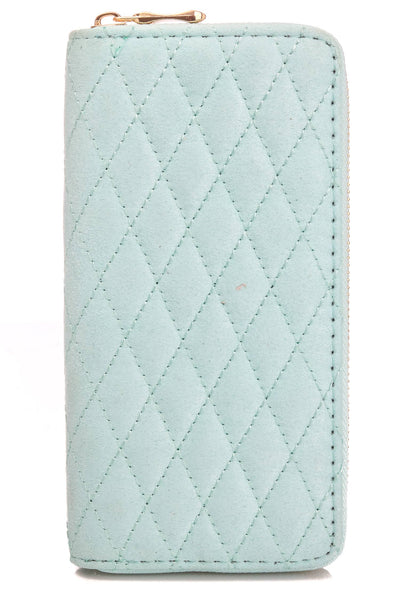 Wallet - Faux Suede Quilted Zipper Wallet - Girl Intuitive - Anarchy Street - Light Blue