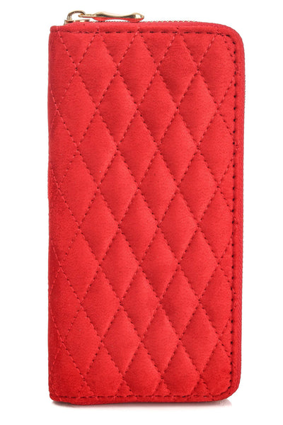 Wallet - Faux Suede Quilted Zipper Wallet - Girl Intuitive - Anarchy Street - Red