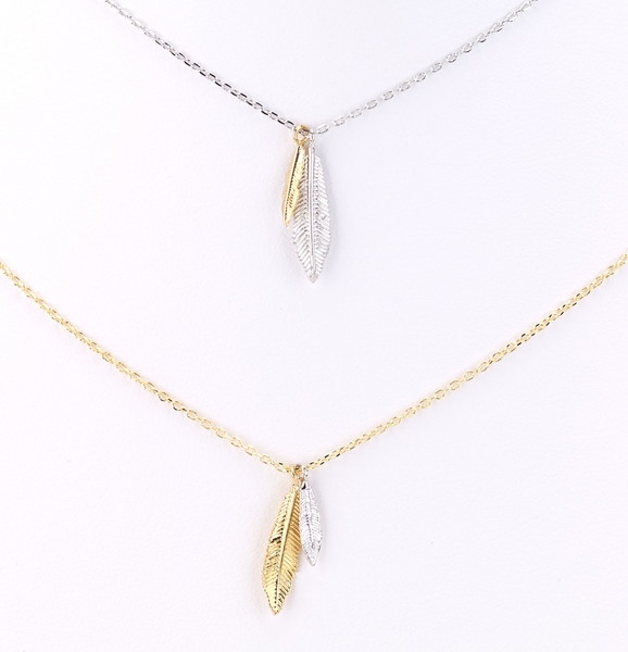Necklace - Feather Charms Delicate Necklace - Girl Intuitive - Island Imports -