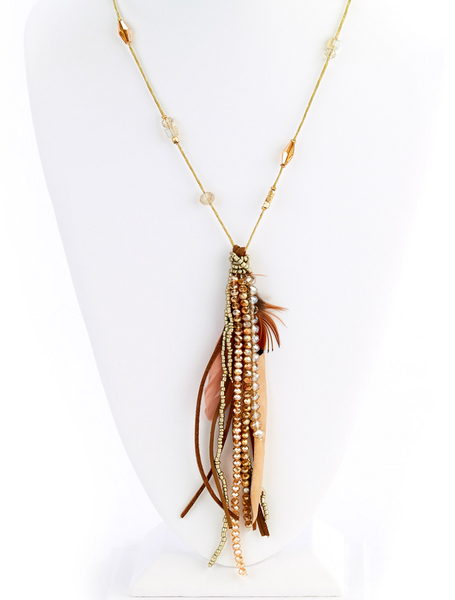 Necklace - Feather Pendant Necklace - Girl Intuitive - Island Imports - Brown